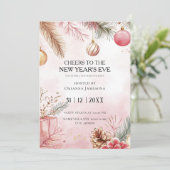 Watercolor Pink New Year's Eve Party  Kaart (Staand voorkant)