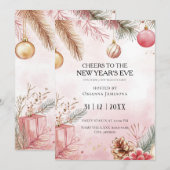 Watercolor Pink New Year's Eve Party  Kaart (Voorkant / Achterkant)