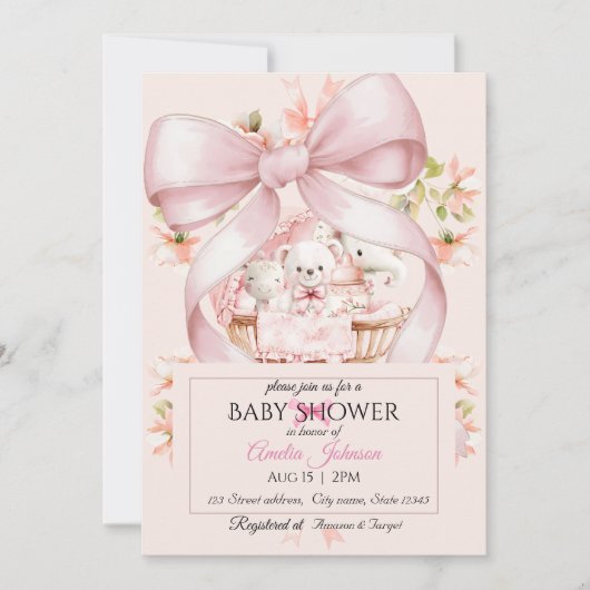 Watercolor Pink Nursery Baby Shower Invitation Kaart (Voorkant)