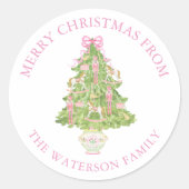 Watercolor Pink Nutcracker Christmas Tree Ronde Sticker (Voorkant)