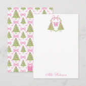 Watercolor Pink Nutcracker Monogram Crest Notitiekaartje (Voorkant / Achterkant)