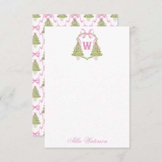 Watercolor Pink Nutcracker Monogram Crest Notitiekaartje (Voorkant / Achterkant)