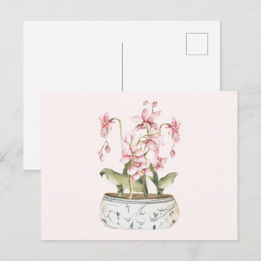 Watercolor Pink Orchid Flower Vase  Briefkaart (Voorkant / Achterkant)