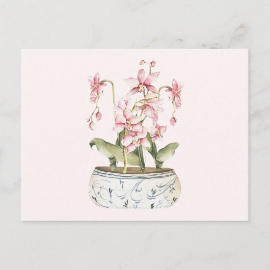 Watercolor Pink Orchid Flower Vase  Briefkaart (Voorkant)