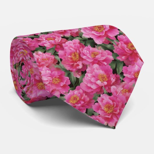 Watercolor Pink Peonies Floral Pattern Stropdas (Opgerold)