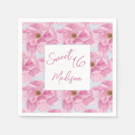 Watercolor Pink Peony Sweet 16 Party Servet