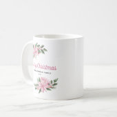 Watercolor Pink Poinsettia and Berries Christmas Koffiemok (Voorkant links)