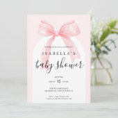 Watercolor Pink Ribbon Bow Baby Shower Kaart (Staand voorkant)