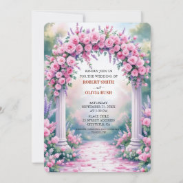 Watercolor Pink Rose Arch Garden Invitation Kaart