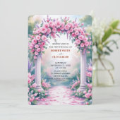 Watercolor Pink Rose Arch Garden Invitation Kaart (Staand voorkant)