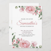 Watercolor PInk Rose Birthday Party  Kaart (Voorkant / Achterkant)