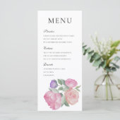  Watercolor Pink Rose & Peonie Wedding Menu (Staand voorkant)