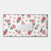 Watercolor Pink Roses and Paw Prints Bureaumat (Keyboard & Muis)
