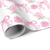 Watercolor Pink Roses & Bows Cadeaupapier (Rol Hoek)