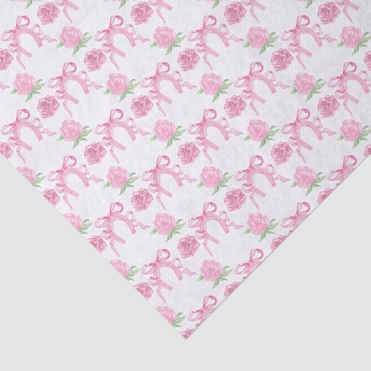 Watercolor Pink Roses & Bows Tissuepapier (Detail)