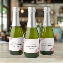 Watercolor Pink Sakura Flowers, Bridal Shower Sparkling Wijnetiket