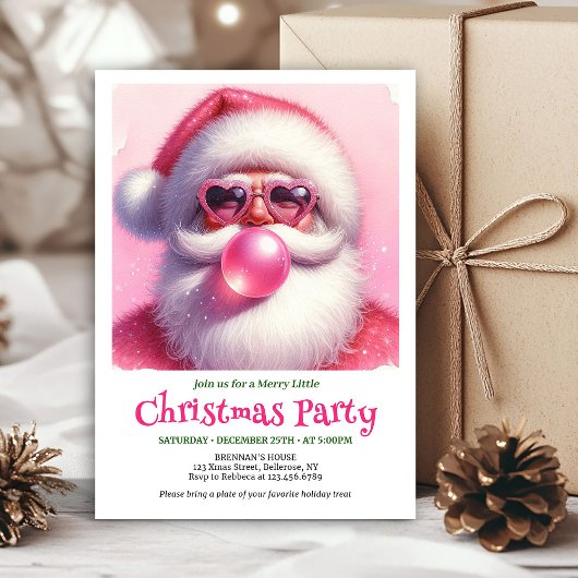 Watercolor Pink Santa Bubble Gum Funny Christmas  Kaart