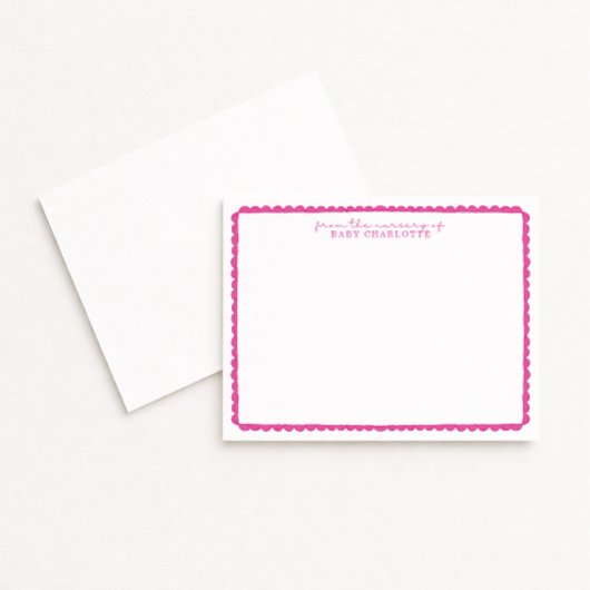Watercolor Pink Scalloped Nursery Note Card Aankondiging