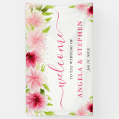 Watercolor Pink Summer Flowers Wedding Welcome Spandoek (Verticaal)