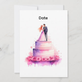 Watercolor Pink Wedding Cake Couple Invitation Kaart