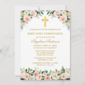 Watercolor Pink White Floral Communion Gold Kaart (Voorkant)
