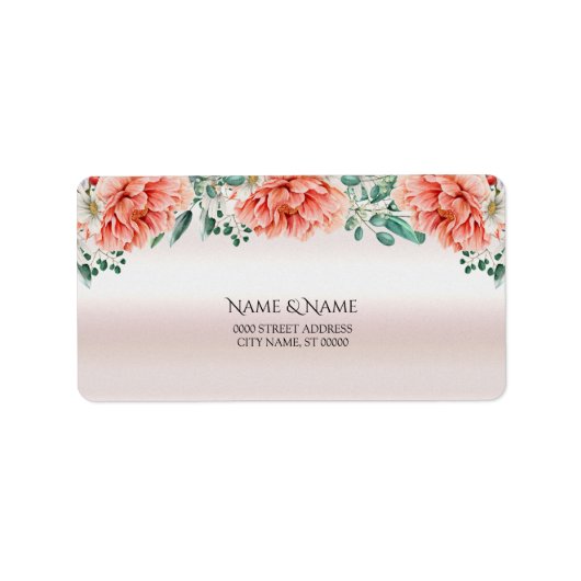 Watercolor Pioen Bloem Adreslabel Etiket (Voorkant)