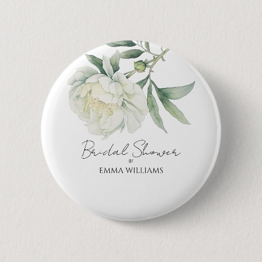 Watercolor Pioen Bloem | Bruidsfeest Ronde Button 5,7 Cm (Voorkant)