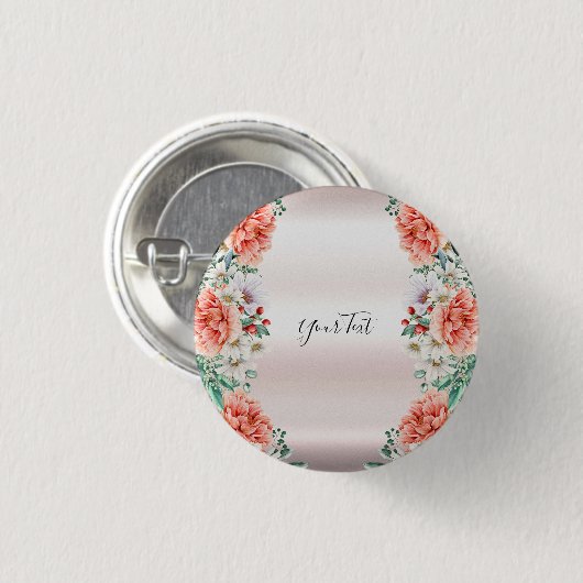 Watercolor Pioen Bloem Knop Ronde Button 3,2 Cm (Voorkant /achterkant)