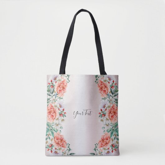 Watercolor Pioen Bloem Tote Tas (Voorkant)