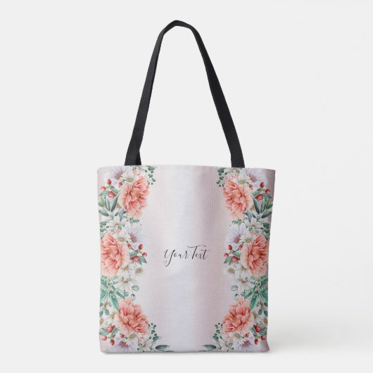 Watercolor Pioen Bloem Tote Tas (Achterkant)
