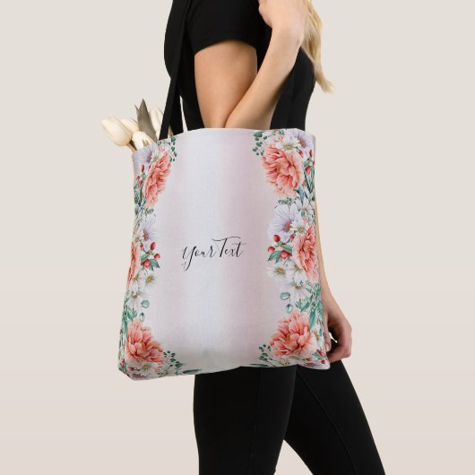 Watercolor Pioen Bloem Tote Tas (Dichtbij)
