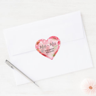Watercolor Pioen Bloemen Bruidsdouche Hart Sticker