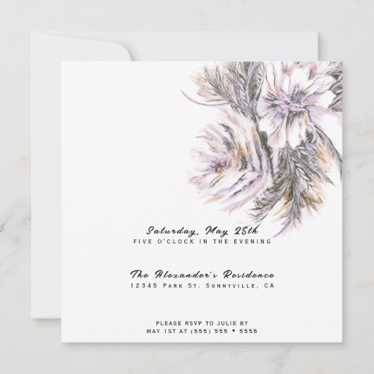 Watercolor Pioen Bloemen ELKE Verjaardagsfeest Kaart (Achterkant)