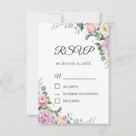 Watercolor Pioen & Eucalyptus RSVP Kaart | Lente