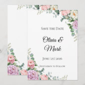 Watercolor Pioen & Eucalyptus Save the Date (Voorkant / Achterkant)