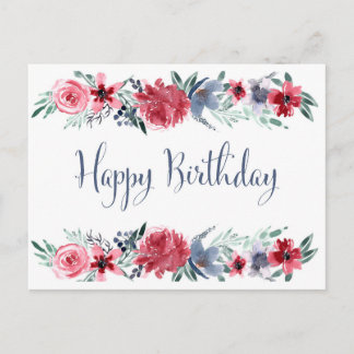 Watercolor Pioen Happy Birthday Briefkaart