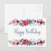 Watercolor Pioen Mooie Verjaardag Briefkaart (Voorkant / Achterkant)
