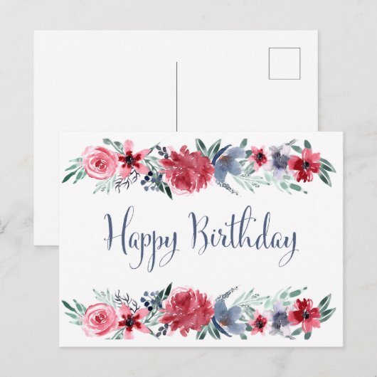 Watercolor Pioen Mooie Verjaardag Briefkaart (Voorkant / Achterkant)