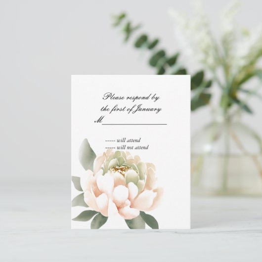 Watercolor Pioen Reactiekaart RSVP Kaartje (Staand voorkant)