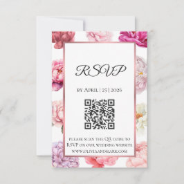 Watercolor Pioen RSVP Kaart | Roze Gouden Bloemen