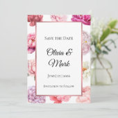 Watercolor Pioen Save the Date | Roze Gouden Bloem (Staand voorkant)