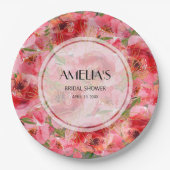 Watercolor Pioenrozen Bloem Bruidsdouche Papieren Bordje (Voorkant)