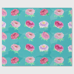 Watercolor Pioenrozen Bloempatroon Cadeaupapier