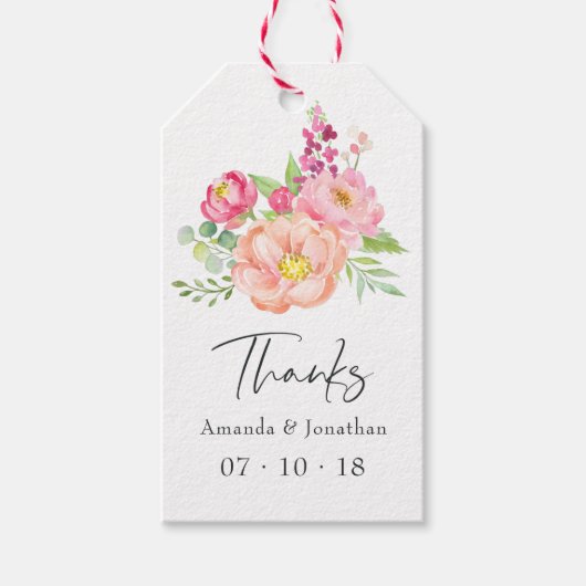 Watercolor Pioenrozen Lente Bruiloft Cadeaulabel (Voorkant)