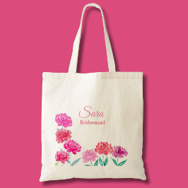 Watercolor Pioenrozen Persoonlijke Bruidsmeisje Tote Bag