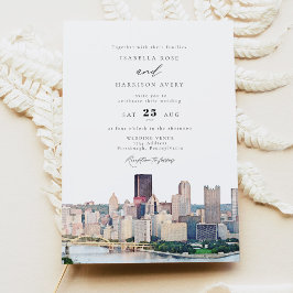 Watercolor Pittsburgh Pennsylvania Skyline Wedding Kaart