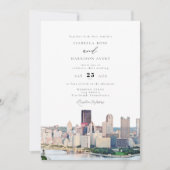 Watercolor Pittsburgh Pennsylvania Skyline Wedding Kaart (Voorkant)