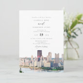 Watercolor Pittsburgh Pennsylvania Skyline Wedding Kaart (Staand voorkant)
