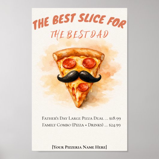 Watercolor Pizza Beste Slice Vaderdag Poster (Voorkant)
