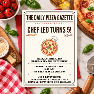 Watercolor Pizza chef Gazette Krant Verjaardag Kaart